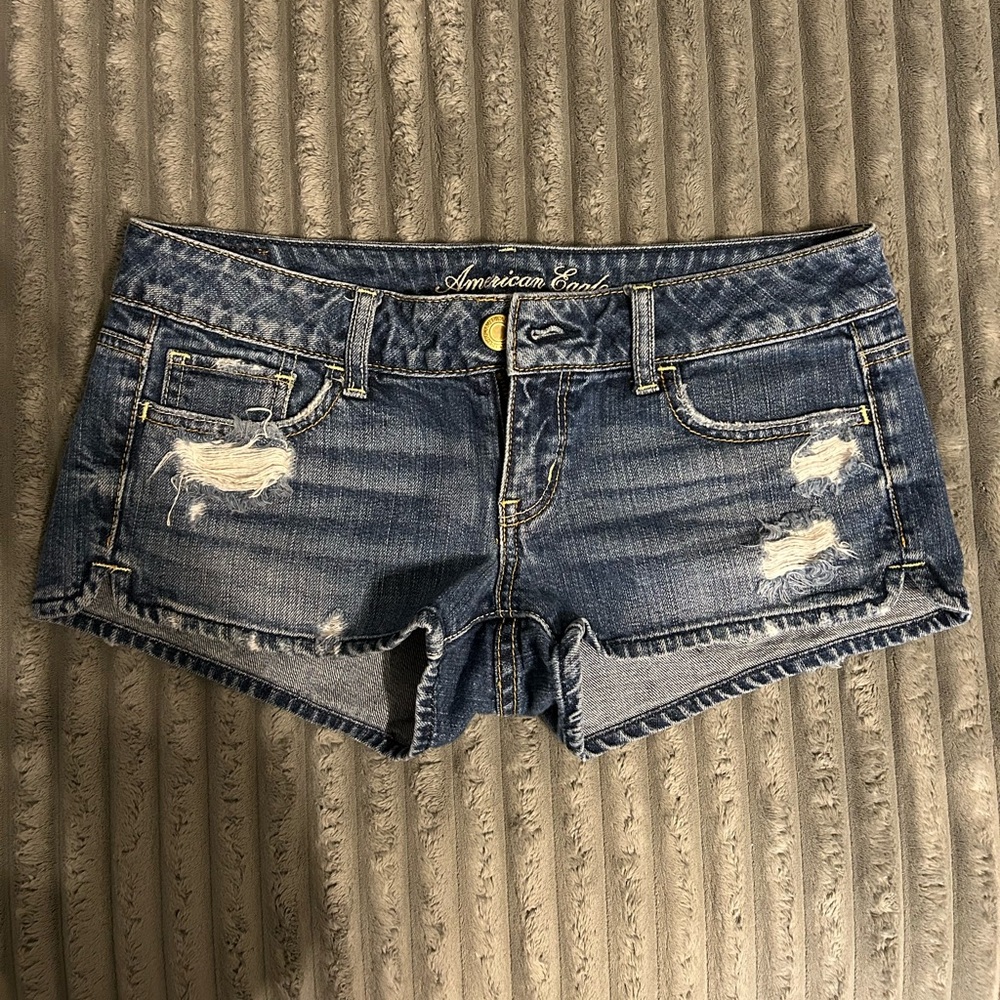 American Eagle Outfitters Blue Distressed Jean Shorts